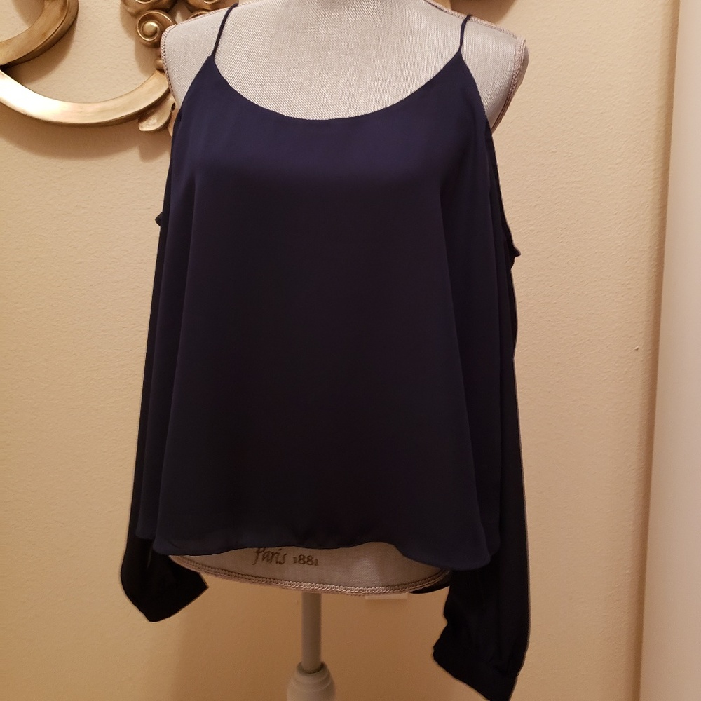 Paper Crane Navy Blue longsleeve cold shoulder top